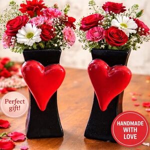 Artisan Heart Vase - Vibrant Red and Classic Black